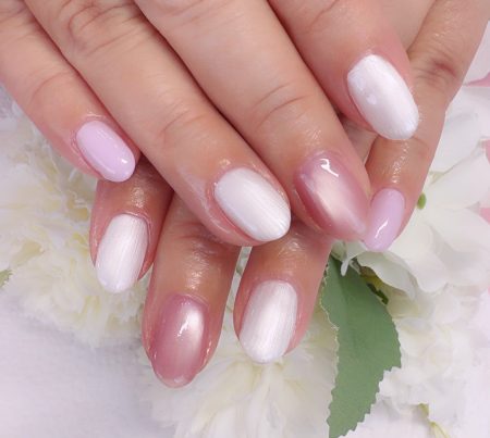 Cenbless 成増フェイシャル&ネイルサロン 冬のパールホワイト×ラベンダー×ピンクネイル