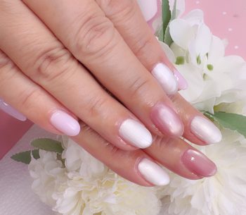 Cenbless 成増フェイシャル&ネイルサロン 冬のパールホワイト×ラベンダー×ピンクネイル