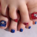 Cenbless 成増フェイシャル&ネイルサロン 推し活仕様♪ 赤×青の左右非対称ネイルで華やかに!