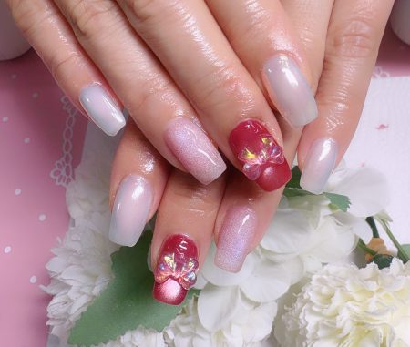 Cenbless 成増フェイシャル&ネイルサロン 大人可愛い特別感。レッドピンクで楽しむバレンタインネイル♪