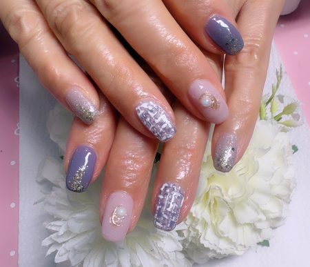 Cenbless　成増フェイシャル＆ネイルサロン　上品ピンクベージュで春フォーマル♪華やかツイードネイル