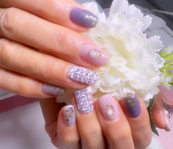 Cenbless　成増フェイシャル＆ネイルサロン　上品ピンクベージュで春フォーマル♪華やかツイードネイル