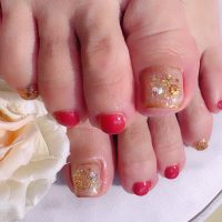Cenbless　成増フェイシャル＆ネイルサロン　テラコッタ×ブロンズゴールドのフットネイル