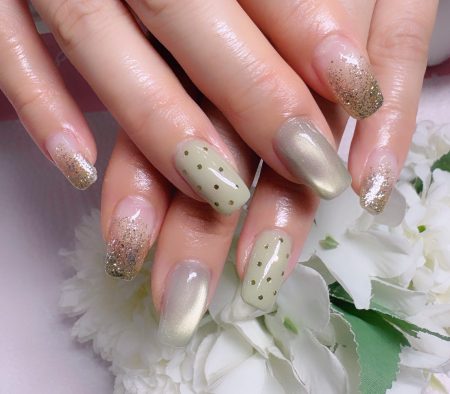 Cenbless　成増フェイシャル＆ネイルサロン　春先取りグリーン♪大人可愛いドットネイル