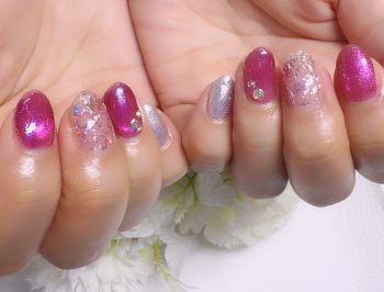 Cenbless　成増フェイシャル＆ネイルサロン　派手可愛ピンク！マグネット＆乱切りホログラムネイル