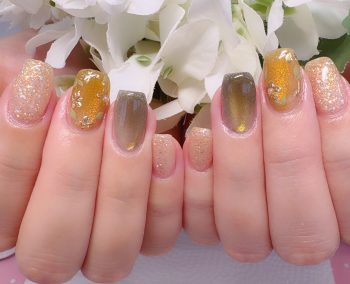 Cenbless 成増フェイシャル&ネイルサロン 黄金色に煌めくキャッツアイ&フラワーネイル