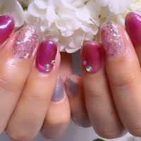 Cenbless　成増フェイシャル＆ネイルサロン　派手可愛ピンク！マグネット＆乱切りホログラムネイル