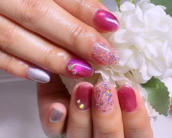 Cenbless　成増フェイシャル＆ネイルサロン　派手可愛ピンク！マグネット＆乱切りホログラムネイル