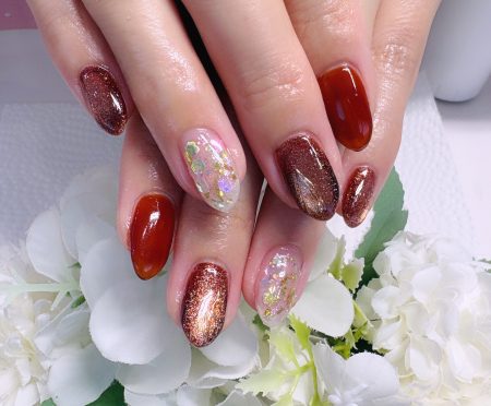 Cenbless　成増フェイシャル＆ネイルサロン　赤みブラウンで魅せる♪大人の高級感ネイル