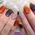 Cenbless　成増フェイシャル＆ネイルサロン　深海ブルー×コッパーオレンジ♪大人のカジュアルゴージャスネイル