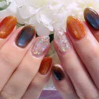 Cenbless　成増フェイシャル＆ネイルサロン　深海ブルー×コッパーオレンジ♪大人のカジュアルゴージャスネイル