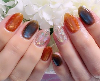 Cenbless　成増フェイシャル＆ネイルサロン　深海ブルー×コッパーオレンジ♪大人のカジュアルゴージャスネイル