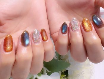 Cenbless　成増フェイシャル＆ネイルサロン　深海ブルー×コッパーオレンジ♪大人のカジュアルゴージャスネイル