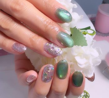 Cenbless　成増フェイシャル＆ネイルサロン　推しカラーで気分最高潮♪グリーンの煌めきネイル