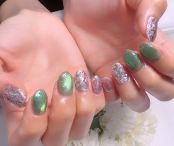 Cenbless　成増フェイシャル＆ネイルサロン　推しカラーで気分最高潮♪グリーンの煌めきネイル