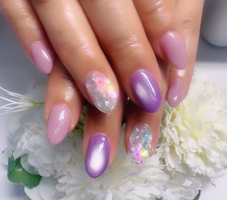 Cenbless　成増フェイシャル＆ネイルサロン　パープル×ピンクで上品に♪大人の梅雨ネイル