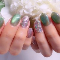 Cenbless　成増フェイシャル＆ネイルサロン　推しカラーで気分最高潮♪グリーンの煌めきネイル