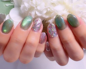 Cenbless　成増フェイシャル＆ネイルサロン　推しカラーで気分最高潮♪グリーンの煌めきネイル