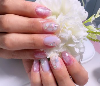 Cenbless　成増フェイシャル＆ネイルサロン　淡いラベンダー×シェルの輝き♪上品な梅雨ニュアンスネイル