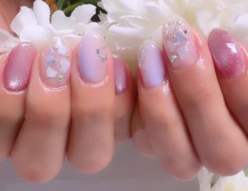 Cenbless　成増フェイシャル＆ネイルサロン　淡いラベンダー×シェルの輝き♪上品な梅雨ニュアンスネイル
