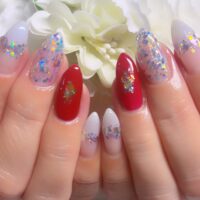 成増徒歩3分女性限定サロン｜フェイシャル・プラズマ・ネイル ビューティスタジオCenbless（センブレス）　お気に入りのレッドを秋仕様に♪オーロラ煌めく華やかネイル