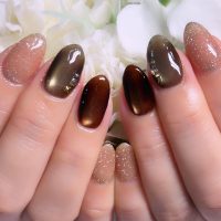 Cenbless　成増フェイシャル＆ネイルサロン　お気に入りカラーを秋仕様に♪カーキブラウン×ダークブラウンの大人マグネットネイル