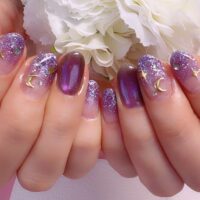 Cenbless　成増フェイシャル＆ネイルサロン　パープルの煌めきにうっとり♪月と星が輝く大人のハロウィンネイル